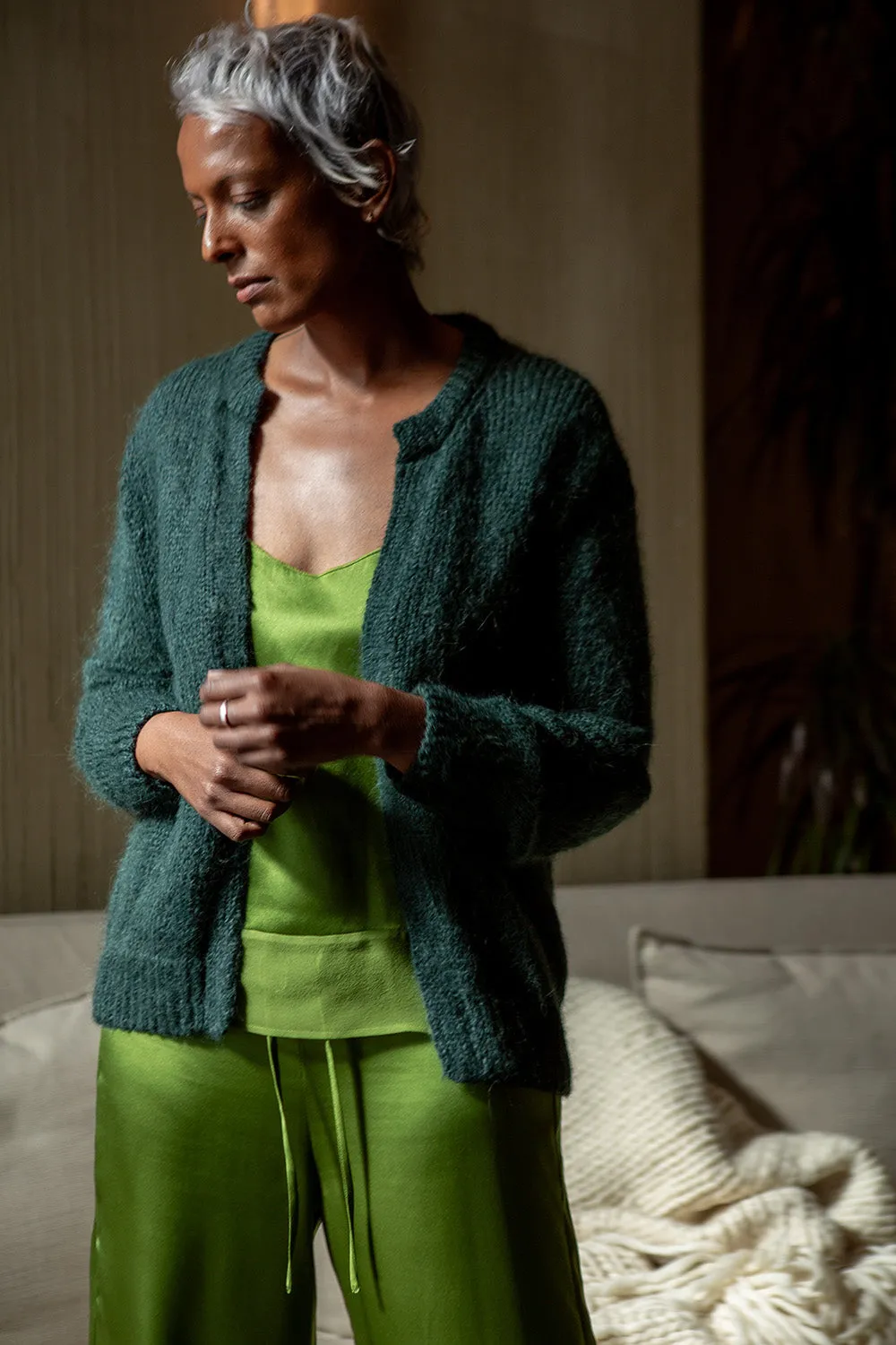 Alpaca Open Cardigan In Forest