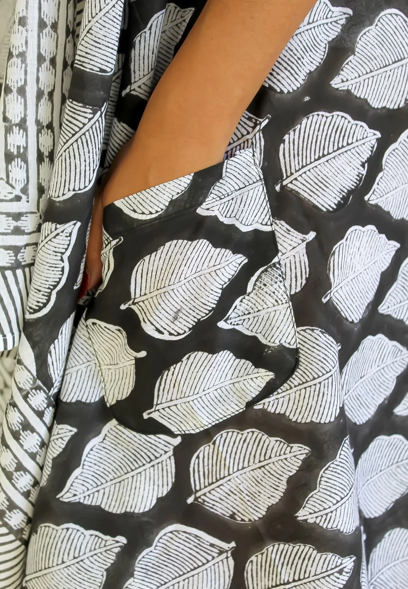 Black All Over Leaves Boho Dress