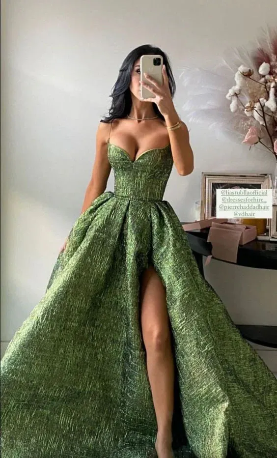 Formal Women's Dresses Charming A-Line Spaghetti Straps Formal Party Dress Long Prom Dress with Slit Prom Clothing
