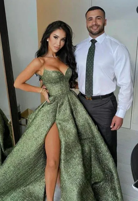 Formal Women's Dresses Charming A-Line Spaghetti Straps Formal Party Dress Long Prom Dress with Slit Prom Clothing