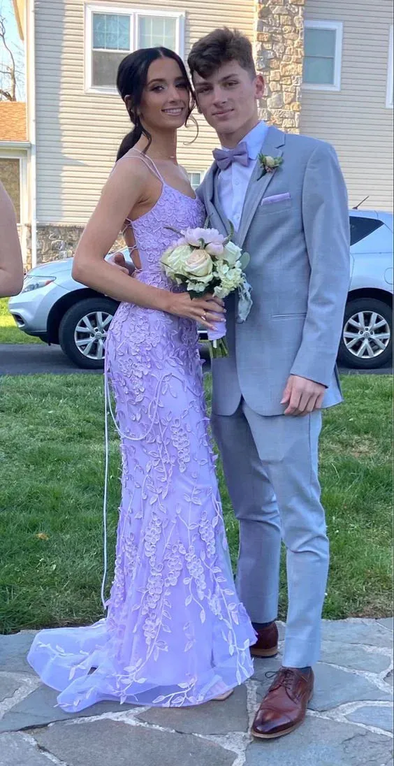Formal Women's Dresses Lilac Mermaid Tulle Appliques Long Prom Dress Formal Party Dress Prom Clothing
