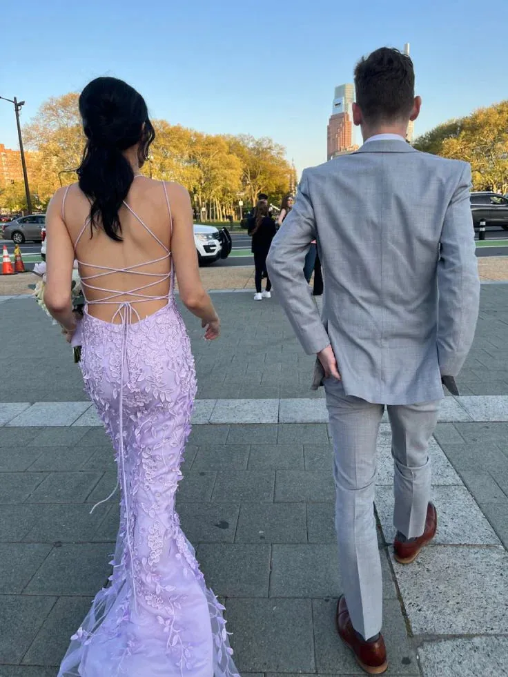 Formal Women's Dresses Lilac Mermaid Tulle Appliques Long Prom Dress Formal Party Dress Prom Clothing