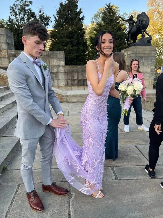 Formal Women's Dresses Lilac Mermaid Tulle Appliques Long Prom Dress Formal Party Dress Prom Clothing