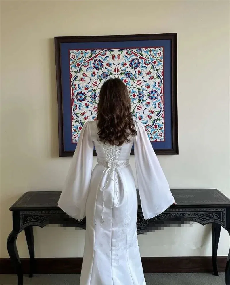 Formal Women's Dresses White High Neck Long Sleeves Formal Party Dress Prom Dress Stores