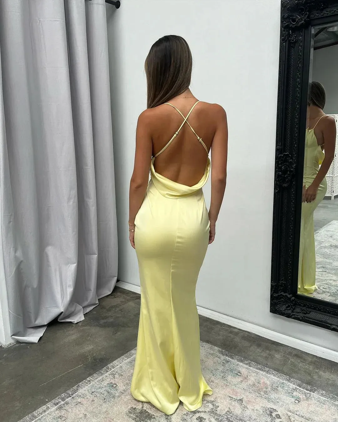 Formal Women's Dresses Yellow Sheath Long Prom Dress Formal Evening Gown Prom Dress Store
