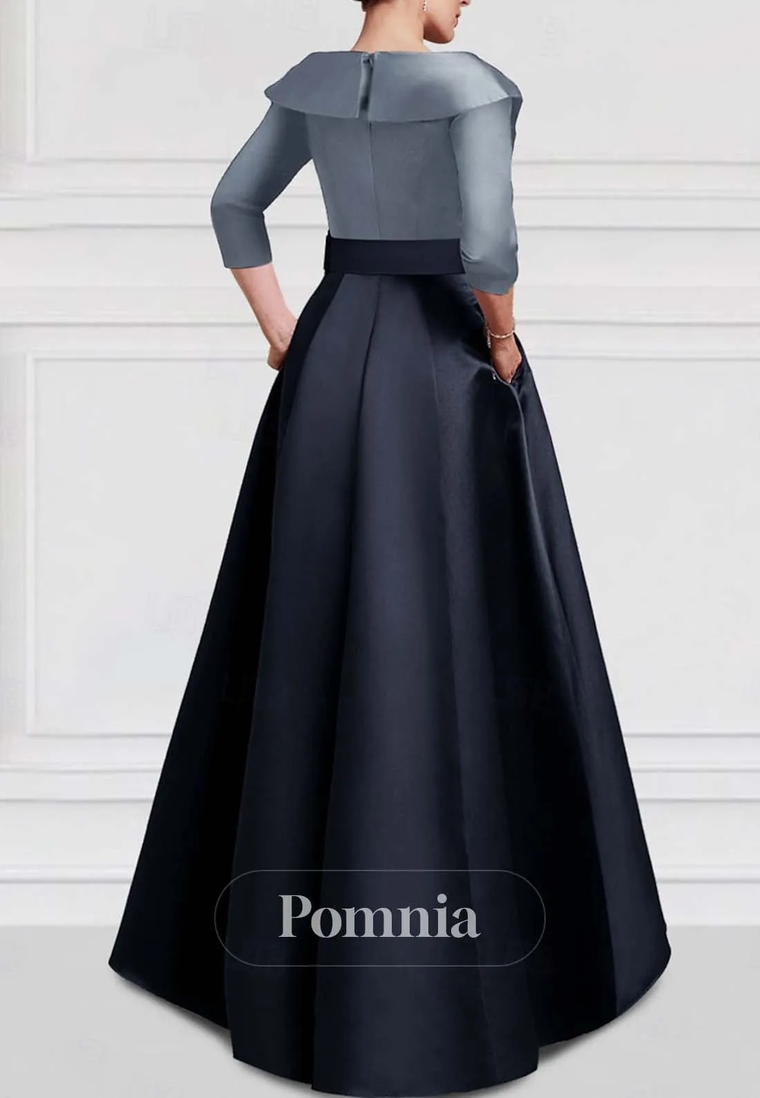 Half Sleeves V-Neck Empire-Waist Ballgown Evening Formal Dress