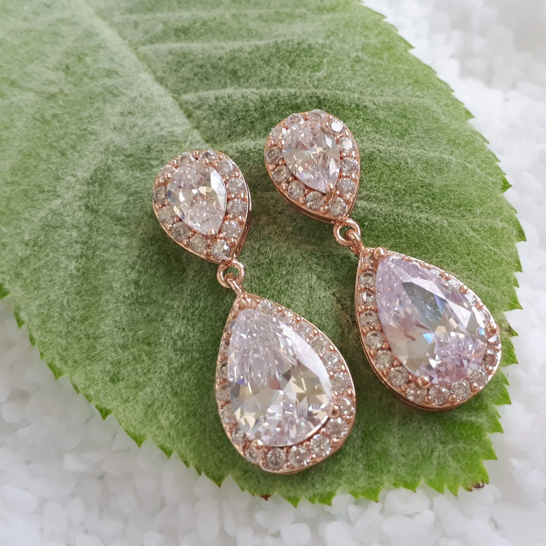 Jodie, Crystal & Rose Gold Clip-on Earrings