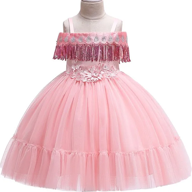 Kids Tassel Dress for Girls Wedding Beading Flower Dress Baby Girls Princess Party Pageant Formal Dress Prom Birthday robe fille