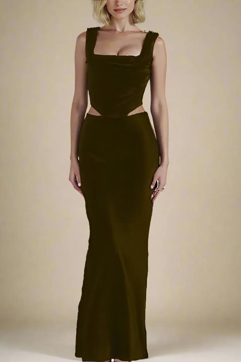Sabrina Wrap Top and Maxi Skirt Outfit Set - Chocolate Brown