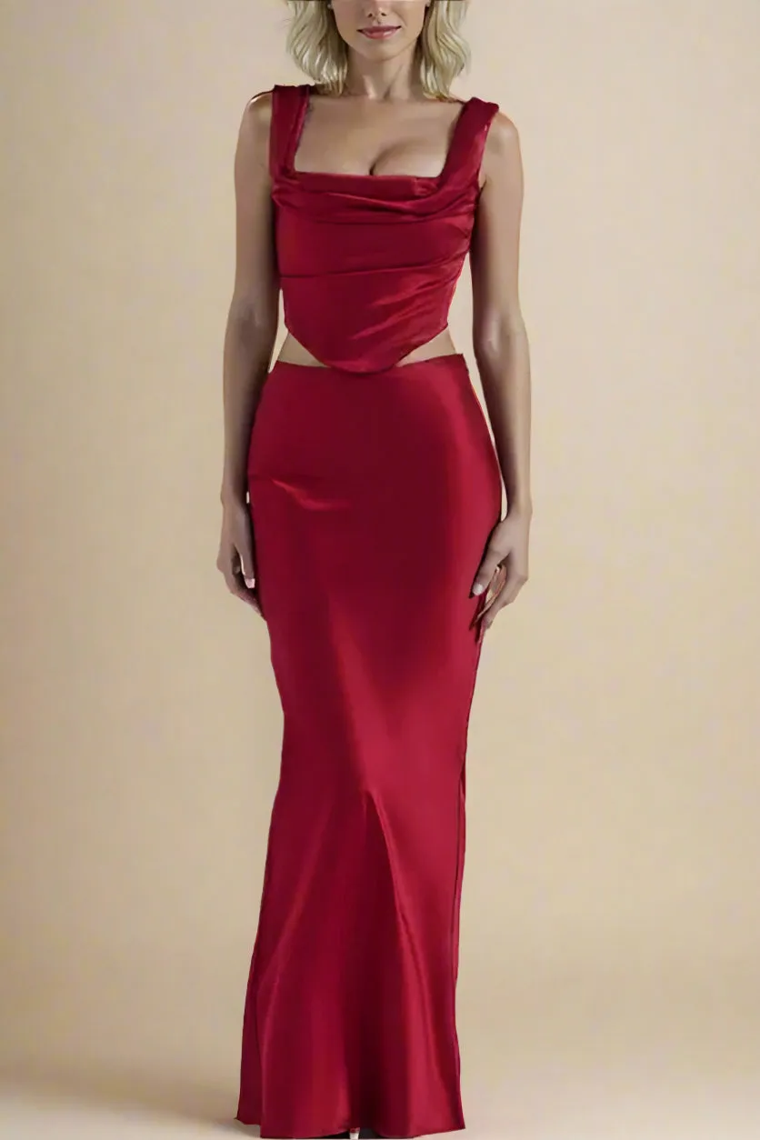 Sabrina Wrap Top and Maxi Skirt Outfit Set - Lipstick Red