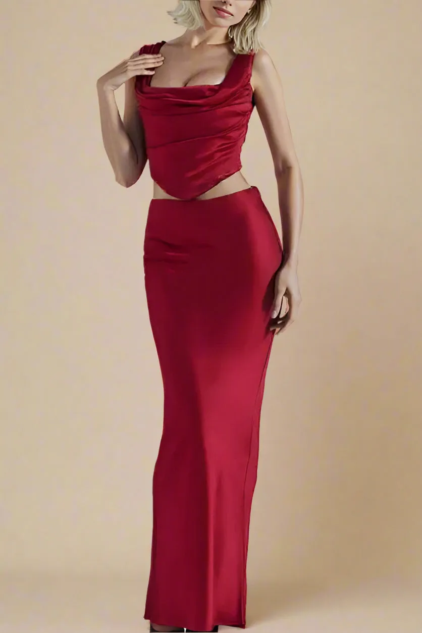 Sabrina Wrap Top and Maxi Skirt Outfit Set - Lipstick Red