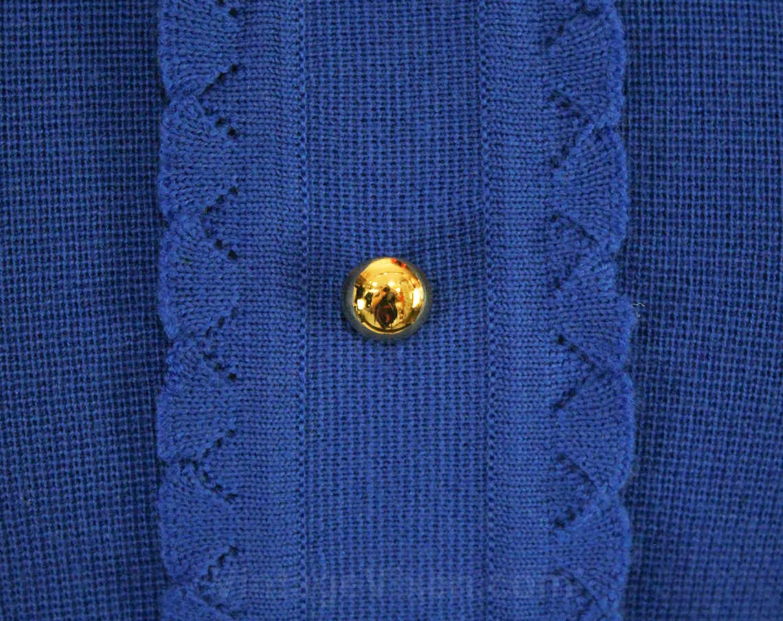 Size 4 Cobalt Blue Dress & Coat - 1960s Wool Knit Long Sleeve Sheath with Brass Nautical Buttons - 60s Double Breasted Office Wear - Bust 35