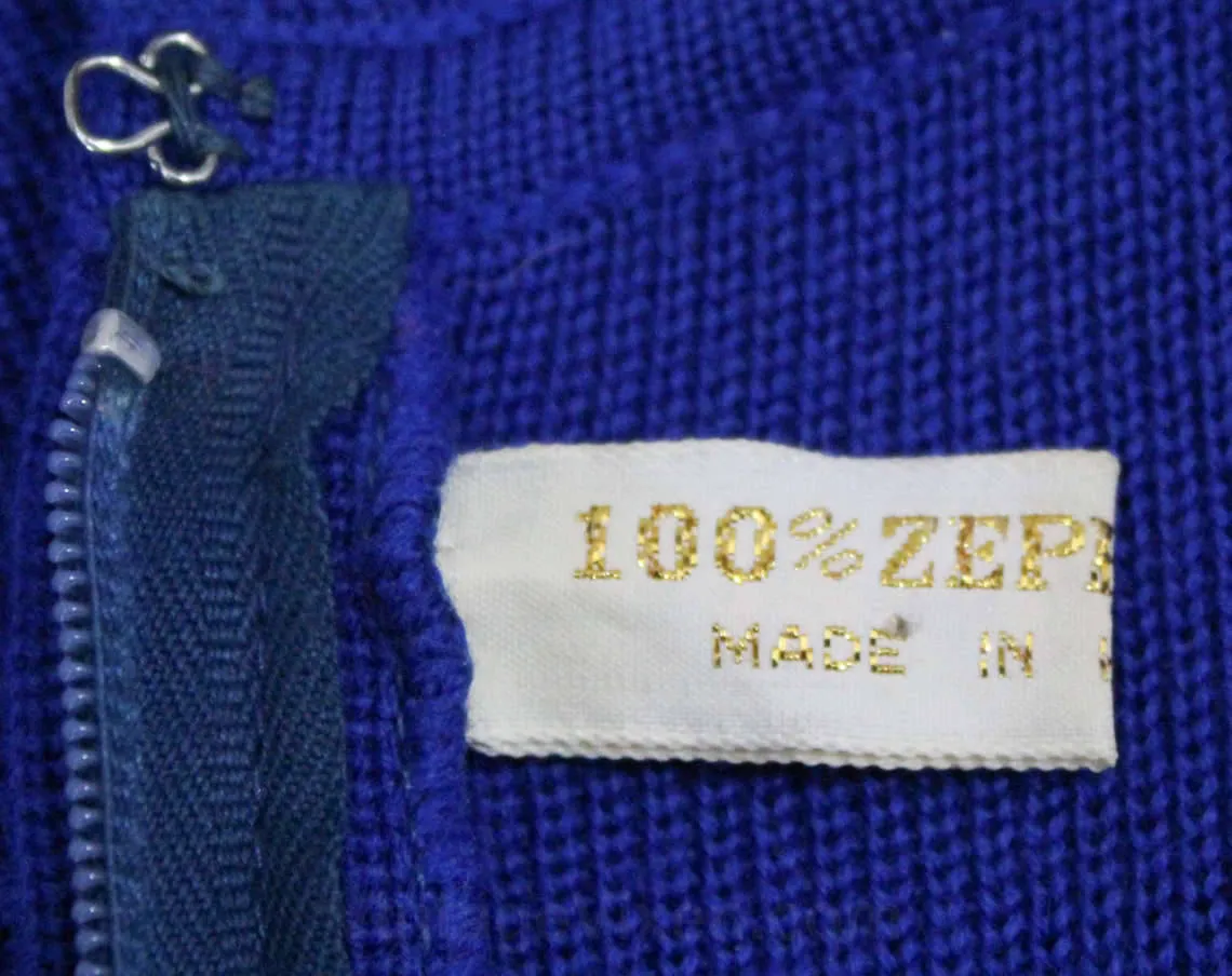 Size 4 Cobalt Blue Dress & Coat - 1960s Wool Knit Long Sleeve Sheath with Brass Nautical Buttons - 60s Double Breasted Office Wear - Bust 35