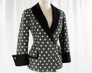 Size 8 Sarmi Jacket - Black & Silver Polka Dot Brocade - Ringmaster Burlesque - From 1960s 7th Avenue Showroom NYC - 60s - Bust 36 - 23669