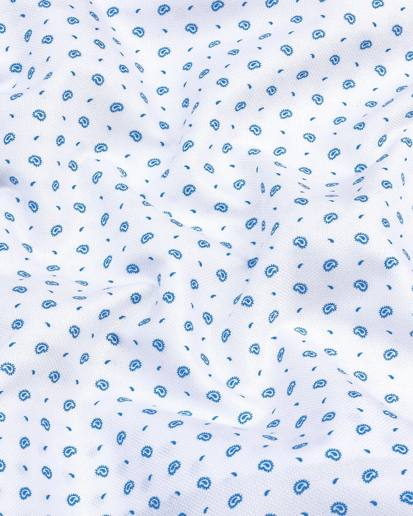 Skyblue With White Small Paisely Printed Dobby Cotton Shirt