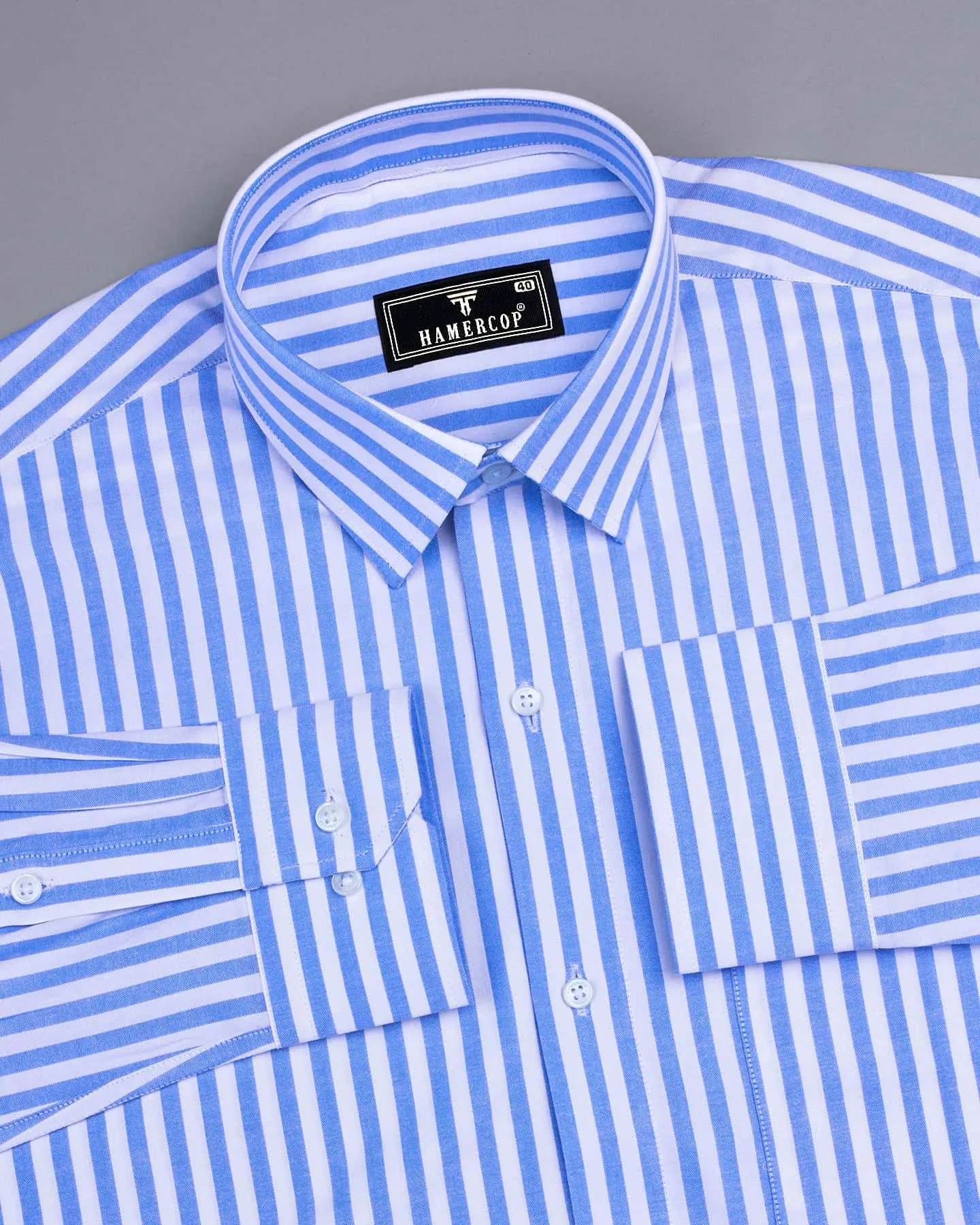 Torcello Blue With White Stripe Oxford Cotton Formal Shirt