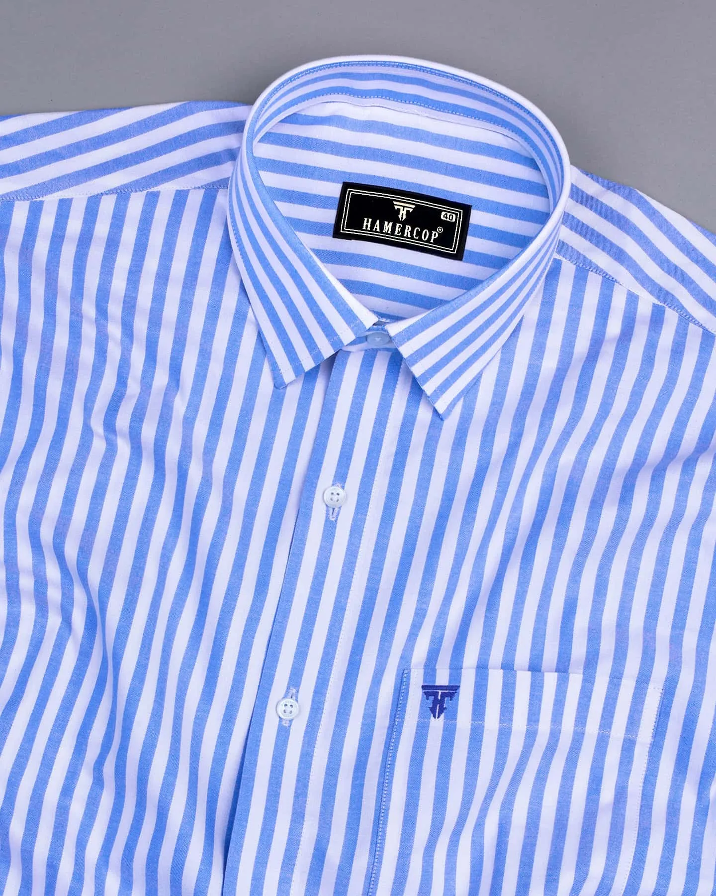 Torcello Blue With White Stripe Oxford Cotton Formal Shirt