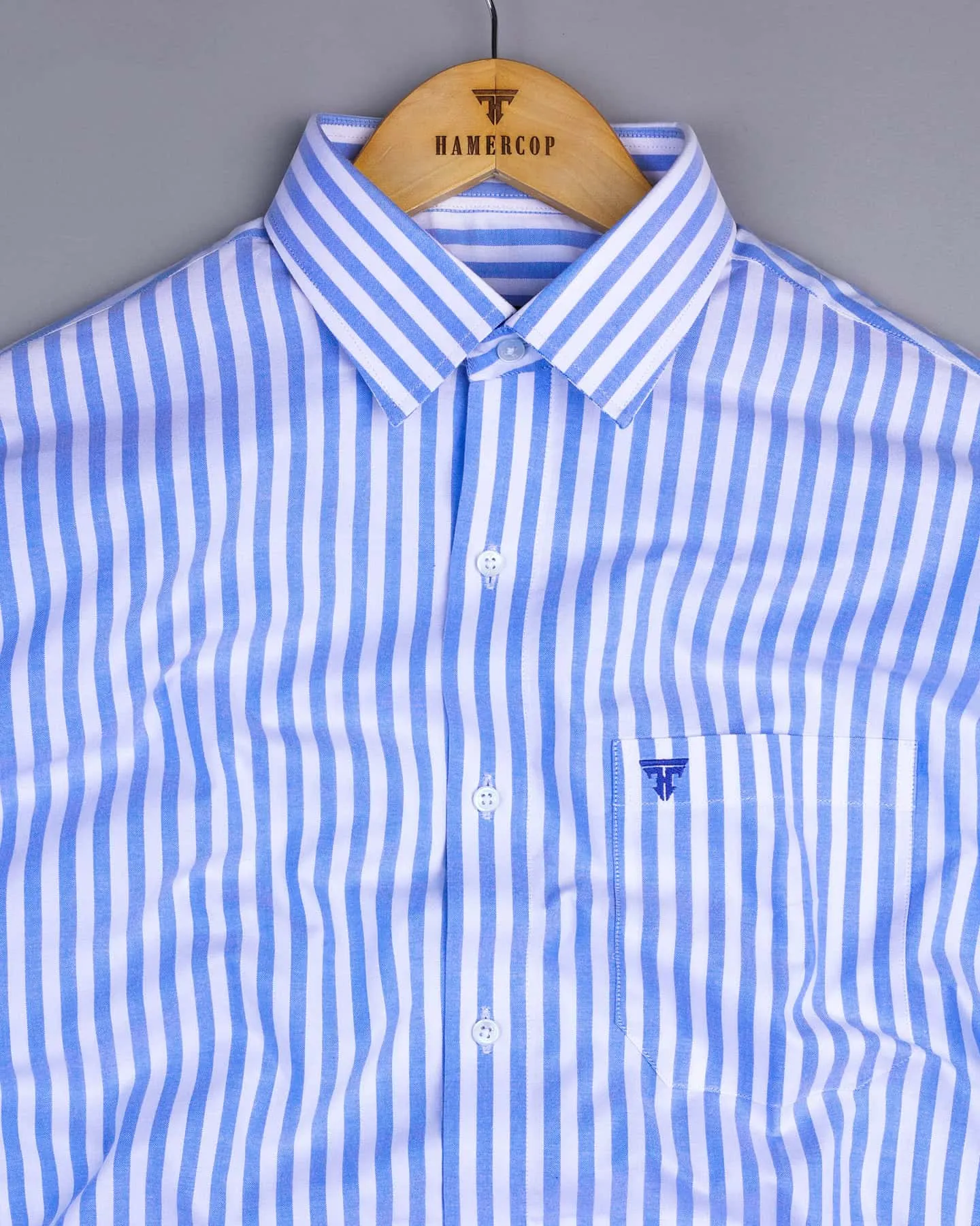 Torcello Blue With White Stripe Oxford Cotton Formal Shirt