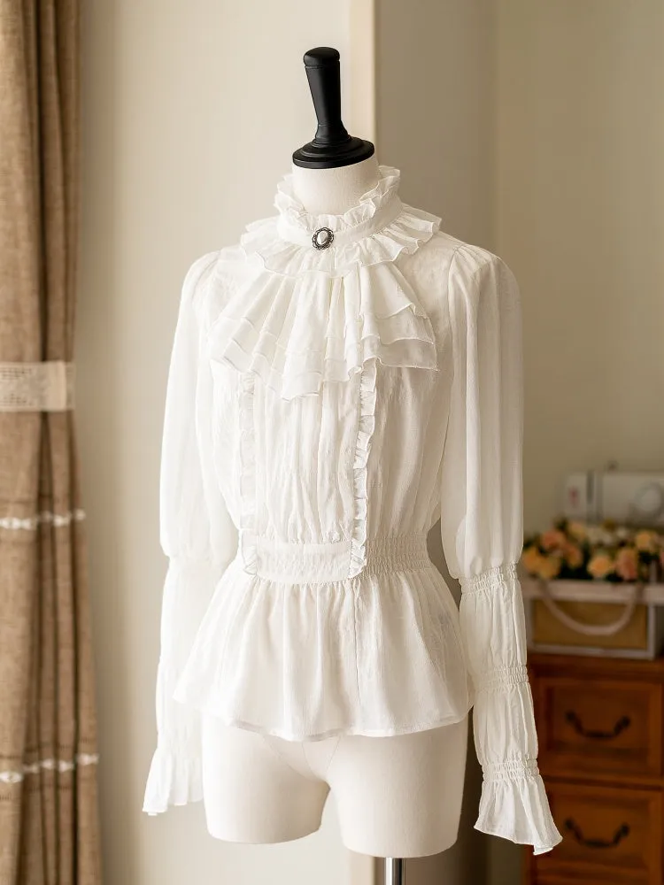 White Elegant Classic Detachable Jabot Collar Shirt